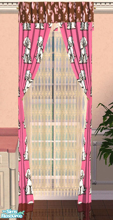 Sims 2 — Sarah\'s Pink Poodle Batroom Curtains by lisa9999 — Pink curtains with poodles on them and paw print valance.
