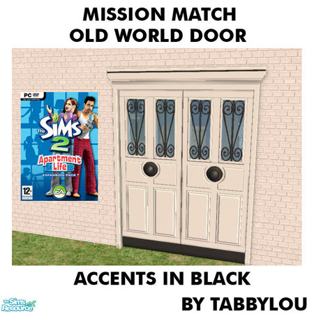 Sims 2 — TL - MM OldWorldDoor AccentsBlack by TabbyLou — Black Accents Recolor of the Old World Door (Double Door, 2