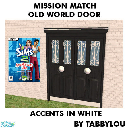 Sims 2 — TL - MM OldWorldDoor AccentsWhite by TabbyLou — White Accents Recolor of the Old World Door (Double Door, 2