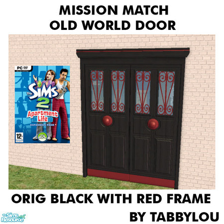 Sims 2 — TL - MM OldWorldDoorFrame OrigBlackRedWd by TabbyLou — Maxis Orig Black with Red trim at top Recolor of the Old