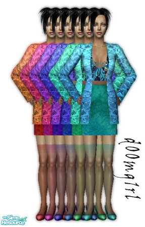 Sims 2 — Leather & Lace - Collection by d00mg1rl — Maxis Re-design with Lace jacket, Leather belt and tye dye skirt