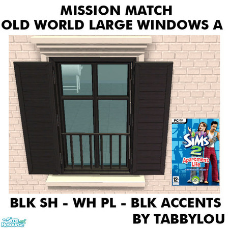 Sims 2 — TL - MM OldWorldLargeWindow OrigBlackR05BlkWd by TabbyLou — Maxis Original Black Wood Shutters with Recolor #5