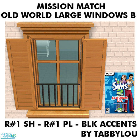 Sims 2 — TL - MM OldWorldLargeWindows Recolor01R01BlkWd by TabbyLou — My Recolor #1 Wood Shutters with Recolor #1 Plaster