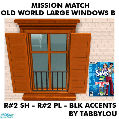 Sims 2 — TL - MM OldWorldLargeWindows Recolor02R02BlkWd by TabbyLou — My Recolor #2 Wood Shutters with Recolor #2 Plaster