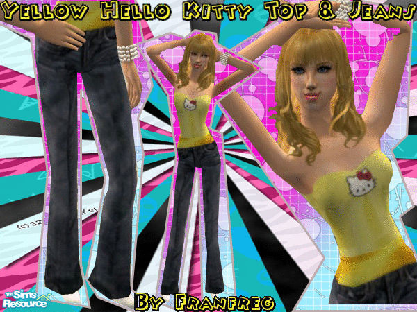 Sims 2 — Hello Kitty Yellow Top And Jeans by franfreg — The Yellow Top Has A \'Hello Kitty\' Decal, And The Jeans Have A