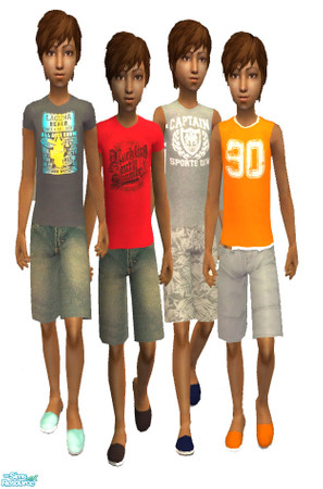 Sims 2 — Boy\'s Summer Clothes by agaliha5 — You must have Katelys\' mesh for these recolors to work.