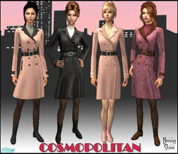 Sims 2 — Cosmopolitan by BunnyTSR — Four stylish belted coats in pink and black with a touch of vintage glamour. Worn