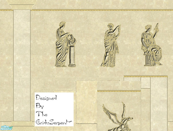Sims 2 — Greek Temple Wall & Floor Set by eriduserpent — Several stone walls (one to put a door on) and a floor.