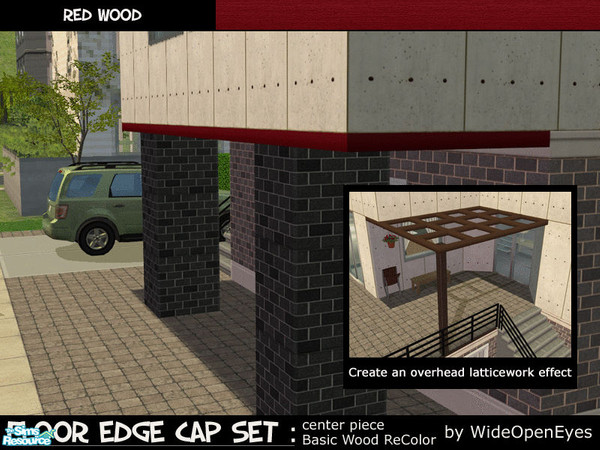 Sims 2 — Floor Edge Cap - Red Wood Center by wideopeneyes — This is a recolor of the Basic floor edge cap. This is the