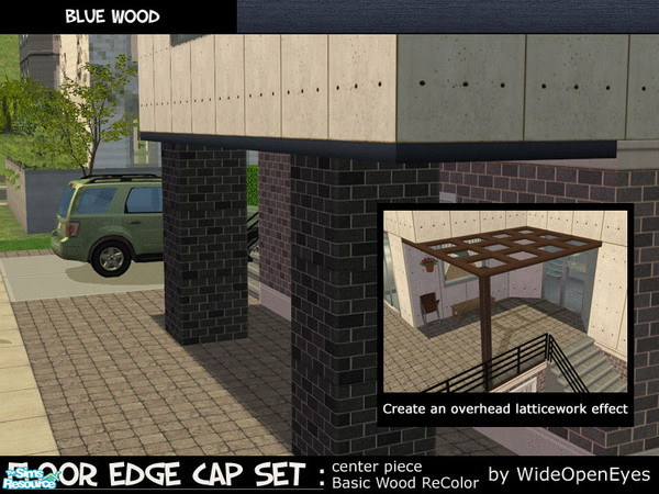 Sims 2 — Floor Edge Cap - Blue Wood Center by wideopeneyes — This is a recolor of the Basic floor edge cap. This is the