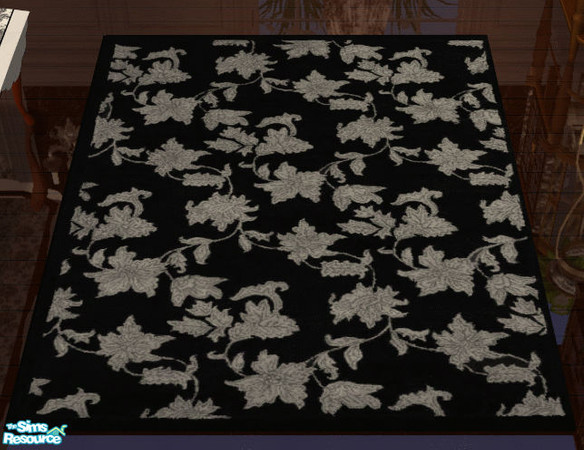 Sims 2 — Black and White Dining Rug by lisa9999 — A black and white floral rug.