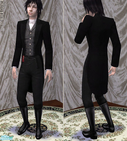 Sims 2 — Sensibility - Regency Outfit for Teen Males  - Black by aikea_guinea — Black Regency style outfit with riding