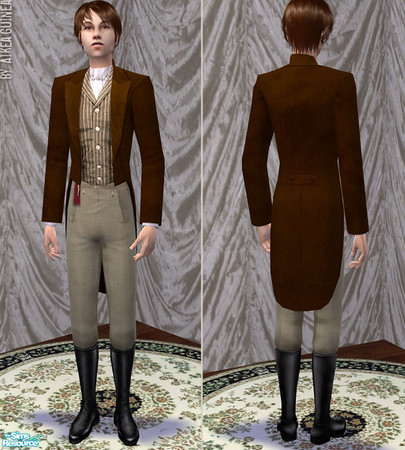 Sims 2 — Sensibility - Regency Outfit for Teen Males  - Brown by aikea_guinea — Brown Regency style outfit with riding