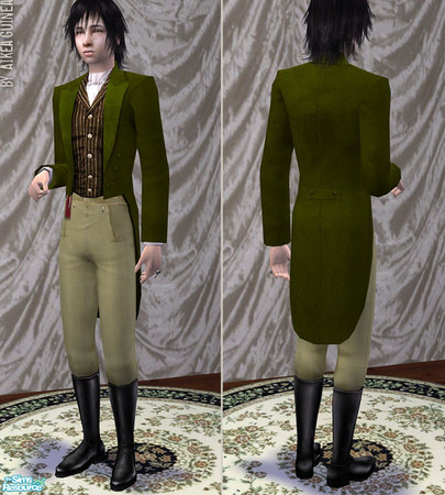 Sims 2 — Sensibility - Regency Outfit for Teen Males  - Green by aikea_guinea — Green Regency style outfit with riding