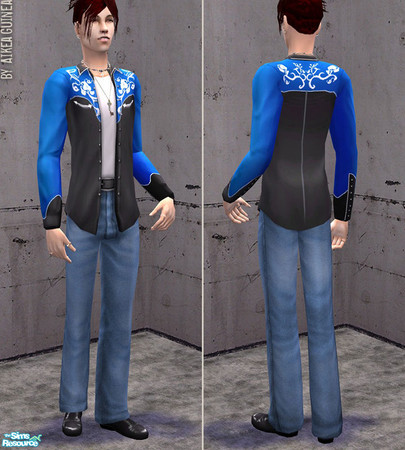 Sims 2 — Nr 9 - Converted Base Game Teen Outfit - Western Blue by aikea_guinea — Base game teen male outfit converted for