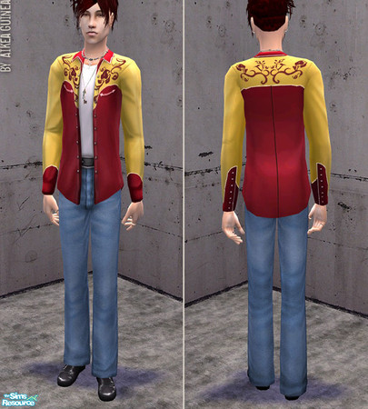 Sims 2 — Nr 9 - Converted Base Game Teen Outfit - Western Red by aikea_guinea — Base game teen male outfit converted for