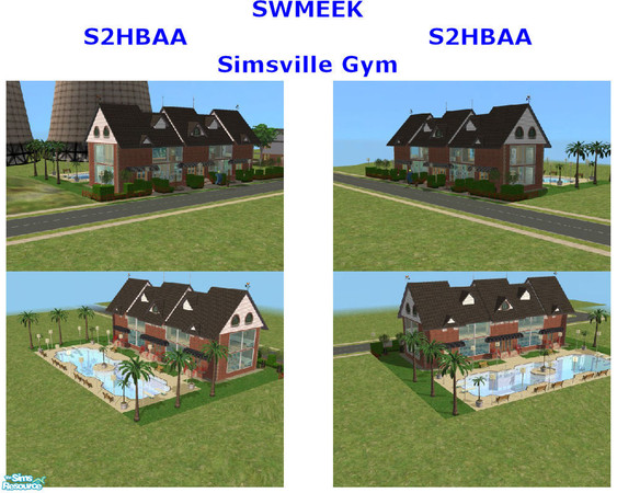 Sims 2 — Simsville Gym by swmeek — Another lot for your athletic minded sims. Lots of workout machines and a large pool