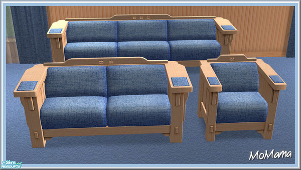 Sims 2 — NK Mission LR Blue - Sofa by MoMama — This file recolors the Mission sofa, loveseat and chair. All in a nice