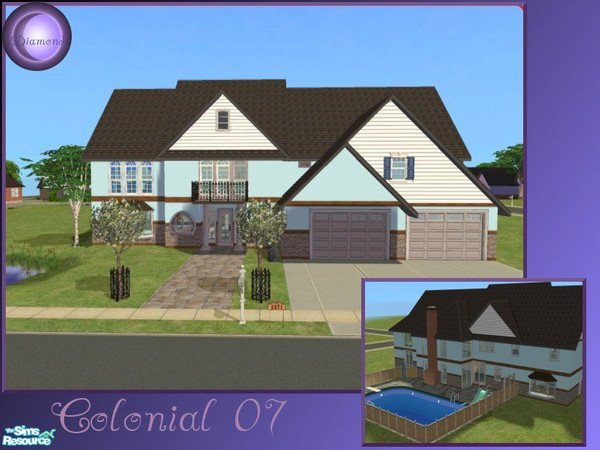 Sims 2 — D2DColonial 07 by D2Diamond — Fully furnished 3 bed, 3 bath home. Large pool, double car garage, open top floor.