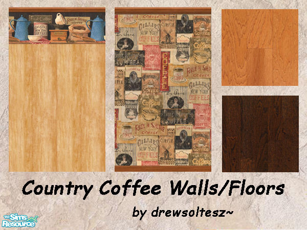 Sims 2 — Country Coffee Walls and Floors by drewsoltesz — Here is a set of 2 walls (a wood panel and wallpaper) and two