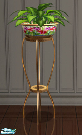 Sims 2 — Huntergreen Dining Planter by lisa9999 — A brass based planter with a china floral insert.