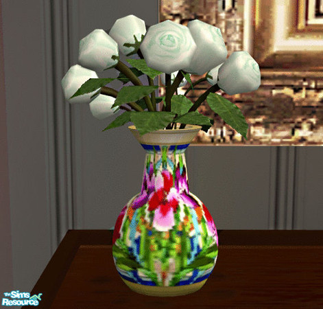 Sims 2 — Huntergreen Dining Roses by lisa9999 — A green and pink floral vase with pale green roses.