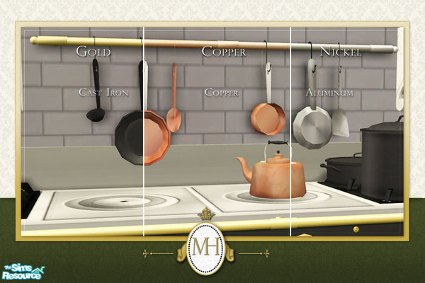 Sims 2 — MH Kitchen Wall Potrack by phoenix_phaerie — A hanging potrack with available gold, silver, and copper hardware