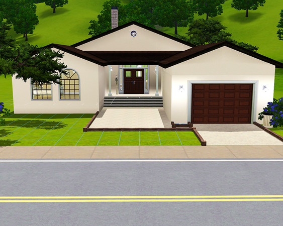 Sims 3 — Mediterranean Bungalow One by sandrakorb — This mediterranean bungalow has a garage, open plan livingroom with