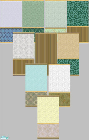 Sims 2 — Midlands Country Touch Wall Set by midland_04 — a set of 10 walls with light wood trim and chair rails. 1