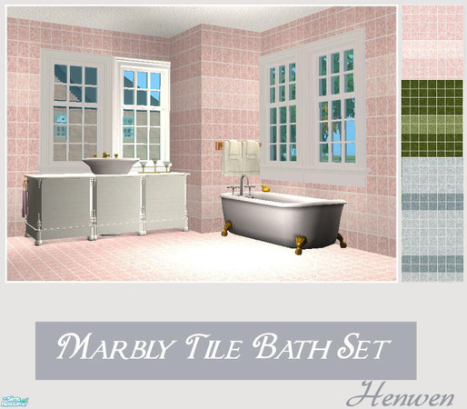 Sims 2 — Marbly Tile Bath Set by Henwen — Marble tiles for your walls and floors.
