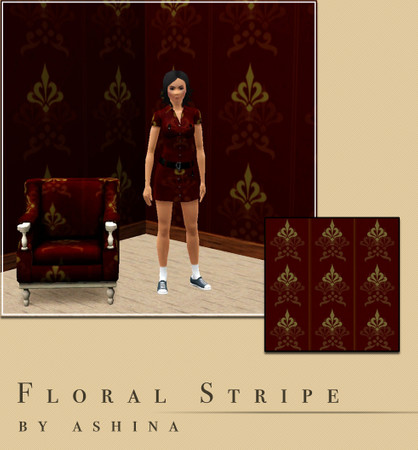 Sims 3 — Floral Stripe by ashina — Classic wallpaper for the well decorated home. Even great for clothing!