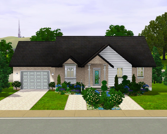 Sims 3 — American Bungalow Three by sandrakorb — This brick and panelled bungalow boasts a single and a double bedroom,