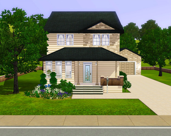 Sims 3 — American Home Two by sandrakorb — This panelled and stone family home has a driveway suiteable for multiple cars