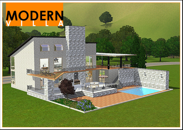Sims 3 — Modern Villa by Leomo — This Modern Villa is very spacious; on inside as well as on outside. The house has one