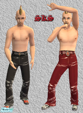 Sims 2 — AMB_SKS_Baggy_Vinyl-Set by 71robert13 — Loose fitting vinyl pants in black and blood red with NewRock boots.