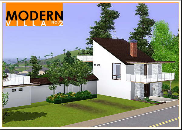 Sims 3 — Modern Villa 2 by Leomo — This Modern Villa consists of a main house and a guest house. The main house has a