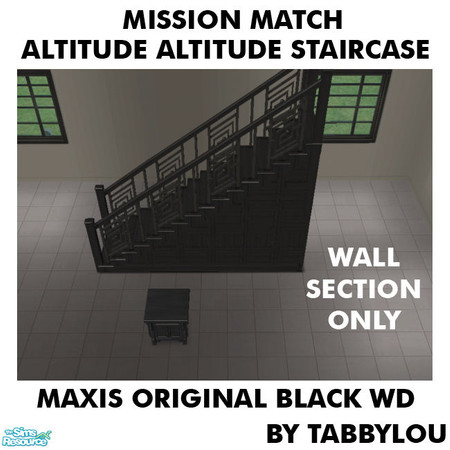 Sims 2 — TL - MM AltitudeAttitudeStaircaseWall OrigBlackWd by TabbyLou — Maxis Original Black Wood Recolor of the