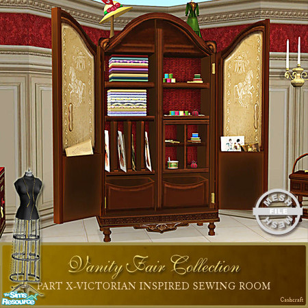 Sims 2 — Vanity Fair Sewing Room - Sewing Cabinet Mesh by Cashcraft — A favorite pastime for Victorian Ladies--sewing!