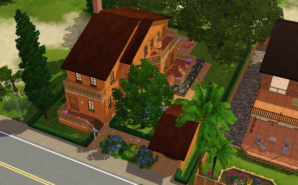 Sims 3 — Villa Rustica - V3 by Traxxman — 2 Livingrooms. 1 Bedroom, 1 Bathroom, Study, Pool, Pond, parking lot,