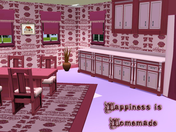 Sims 3 — Happiness is Homemade by stori_64 — Fruit and pie in pattern form, reading 'happiness is homemade' perfect for