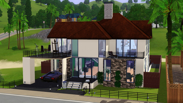 Sims 3 — Modern Villa by simsyperson — A modern villa, themed with dark woods and retro furniture. Can support 3 people
