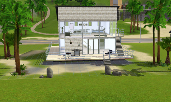 Sims 3 — Vacation Beach House by openhousejack — an open loft like two story beach house. open bedroom, exercise room,one