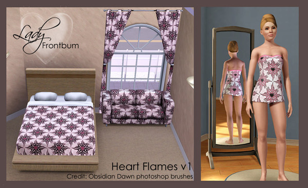 Sims 3 — Heart Flames v1 (LadyFb) by LadyFrontbum — Fiery heart flame design for fabric and walls. Thanks to Obsidian