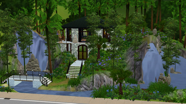 Sims 3 — Kahana Falls by DragonQueen — Cut into the hillside, seemingly nestled inside a crater, the waterfalls and lush