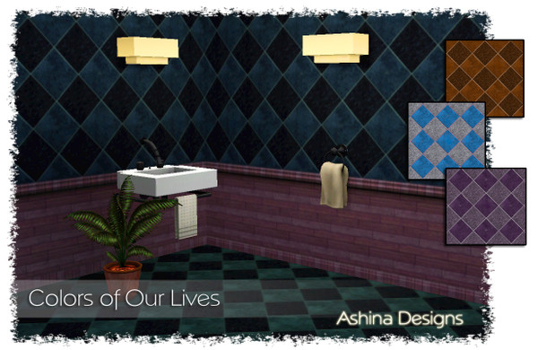 Sims 3 — Colors of Our Lives by ashina — Diagonal non-reflective stone tiles in all colors, even the crack can change