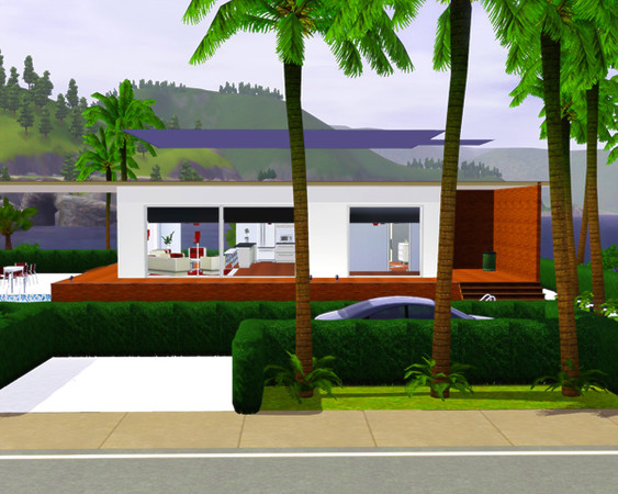Sims 3 — Modern Beach House One by sandrakorb — This ultra modern beach side property is for a couple, or single sim.