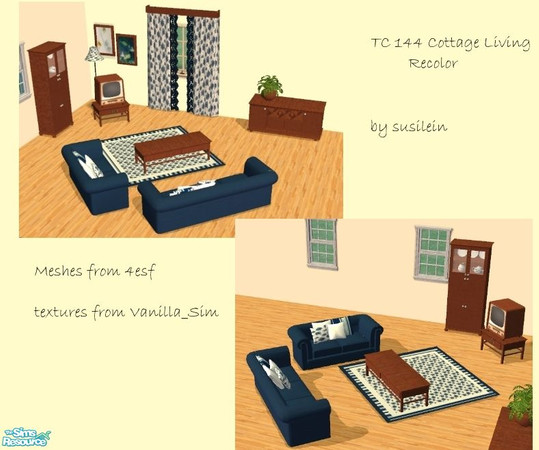 Sims 2 — TC 144 Cottage Living by susilein — Recolor of the cottage livingroom from 4ESF. Textures are from TC 144. See