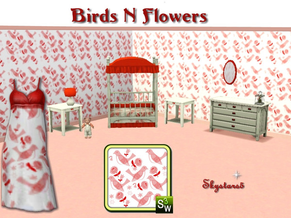 Sims 3 — Birds N Flowers by skystars5 — Sweet bird pattern with flowers