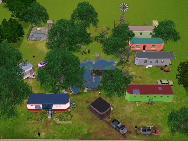 Sims 3 — Jeds Trailer Camp    by ncrabs — This large, slightly run-down Trailer Park is located around a picturesque