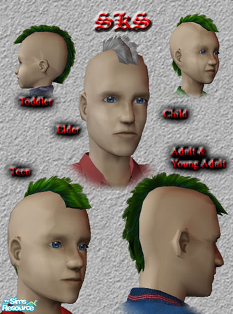 Sims 2 — SKS_Short_Shaved_Hawk-Green by 71robert13 — A short cropped blood green mohawk. Almost dark green at the scalp
